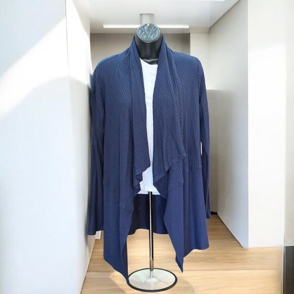 Velvet by Graham & Spencer Bertha Waffle Knit Waterfall Cardigan Navy Size Small - Picture 2 of 9